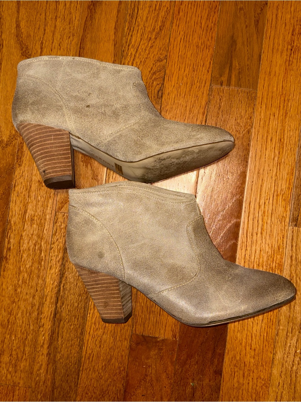 Report Taupe Suede Ankle Booties with Stacked Heel